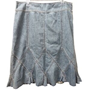 DKNY Jeans Denim Skirt Women's Size 14‎ A-Line Midi Diamond Patchwork Light Wash